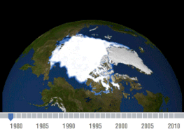 NASA:n satelliittikuva-animaatio havainnollistaa jään pienenemistä Pohjoisella Jäämerellä viimeisten vuosikymmenten aikana.