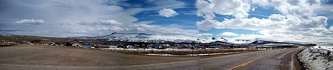 Arrowhead Springs, with Aspen Mountain to the south. AspenMountain ArrowheadSprings.jpg