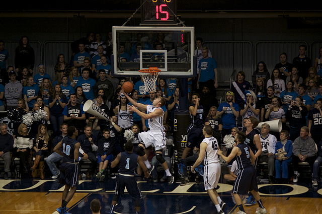 Austin Etherington, completing a layup in a game vs. Maine, transferred from IU to Butler in the offseason.