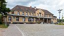 Fürstenberg (Havel) station, consisting of a station reception building, house platform with roofing, central platform with roofing and service building, platform tunnel, stair pavilion above the tunnel staircase, house platform, farm building, platform 1, railway workers' garden with associated farm building