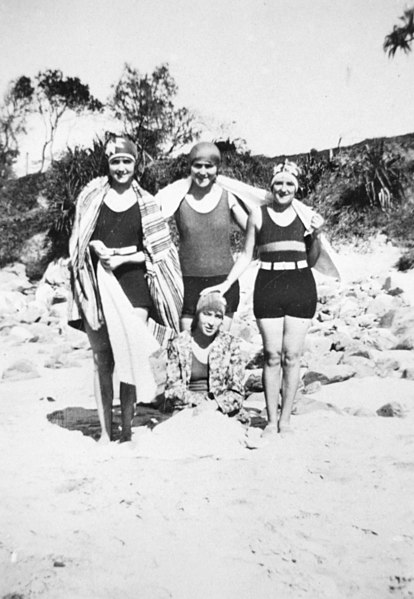 File:Bathers enjoying a day at Coolum beach, 1929 (3840593975).jpg