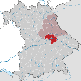 Landkreis Regensburgs läge (mörkrött) i Bayern