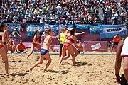 Deutsch: Beachhandball bei den Olympischen Jugendspielen 2018 in Buenos Aires; Tag 7, 13. Oktober 2018; Mädchen, Halbfinale – Niederlande-Kroatien 0:2 English: Beach handball at the 2018 Summer Youth Olympics in Buenos Aires at 13 October 2018 – Girls Semifinal – Netherlands-Croatia 0:2 Español: Handball de playa en los Juegos Olimpicos de la Juventud Buenos Aires 2018 en 13 de octubre de 2018 – Semifinales Femeninas - Países Bajos-Croacia 0:2