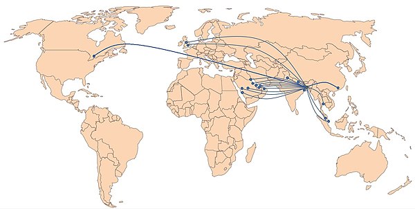 Biman flies internationally to: Toronto, London, Manchester; Riyadh, Dammam, Medina, Jeddah; Kuwait; Doha; Abu Dhabi, Dubai; Sharjah, Muscat; New Delh