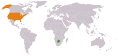 Map indicating locations of Botswana and USA