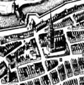Auszug Merianplan 1641: Ansgariikirche, links davon das spätere Gewerbehauses