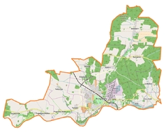 Mapa konturowa gminy Brzeg Dolny, w centrum znajduje się punkt z opisem „Pałac w Żerkowie”