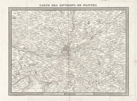 Île de la Prairie-au-Duc figurant sur la Carte des environs de Nantes, par Pierre Tardieu (1828)