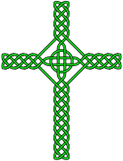 A quasi-Celtic cross made of a large symmetrical knot with a circle interlaced through its center