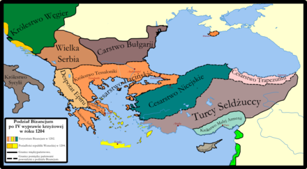 Mapa ziem bizantyjskich w początkach XIII wieku