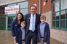 Senator Chris Murphy on election day, 2018. Cheshire High School is a polling place. Chris Murphy on election day 01.jpg