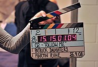 Clapperboard, O2 film, September 2008.jpg