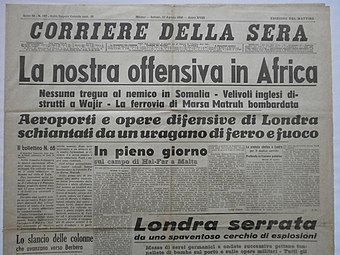 The Italian newspaper Corriere della Sera covering the start of the British Somaliland offensive