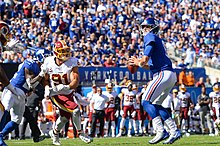 Kerrigan in a 2019 game against the New York Giants. DSC 2504 (48829840618).jpg