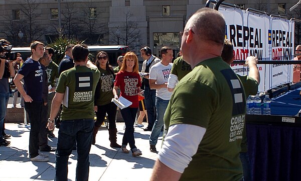 Griffin arriving at the rally to Repeal "Don't Ask, Don't Tell" (Freedom Plaza, Washington, D.C.)