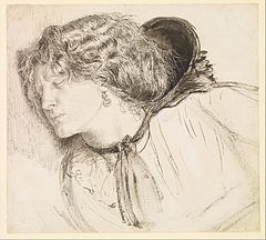 Study for the head of the girl, 1858. Ink on paper. Model: Fanny Cornforth. (Birmingham Museum and Art Gallery) Dante Gabriel Rossetti - Found - Study for the Head of the Girl - Google Art Project.jpg