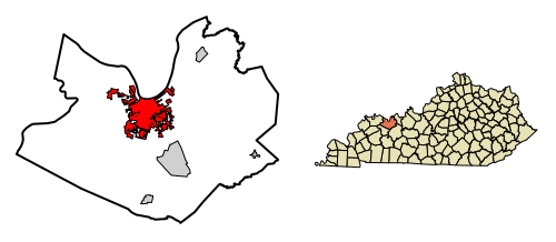 Location of Owensboro in Daviess County, Kentucky.
