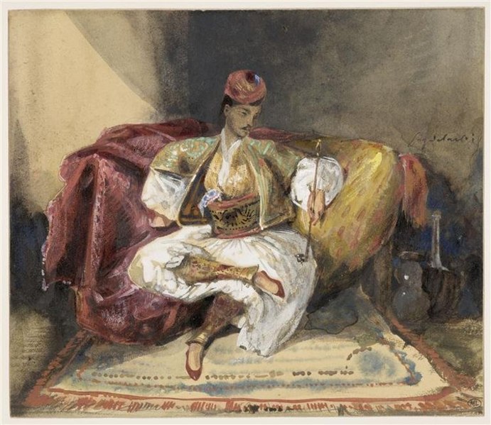 File:Delacroix - Oriental, assis sur un divan, tenant un narghilé, RF 9267, Recto.jpg