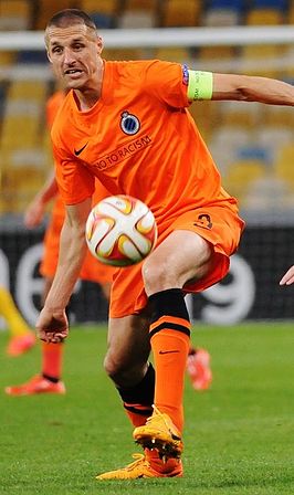 Timmy Simons op 23 april 2015, FK Dnipro - Club Brugge, UEFA Europa League kwartfinale, return NSK Olimpiejsky-stadion, Kiev