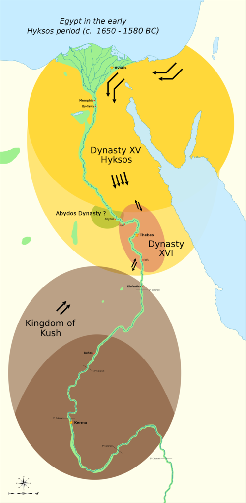 The political situation in the Second Intermediate Period of Egypt (c. 1650 — c. 1550 BC).