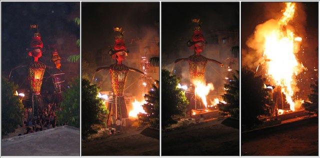 Dasara is observed with the burning of Ravana effigies.