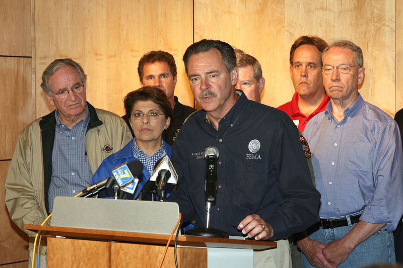 File:FEMA - 35645 - FEMA Administrator Paulison at a press conference in Iowa.jpg