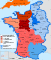 L'Aquitaine (en rose) au sein du royaume de France de 1154.