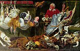 O vendedor de caza, de Frans Snyders. A oposición entre a exuberancia dos bodegóns flamengos e os españois é proverbial.