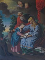 Tableau "Education de la Vierge" (XIXe)