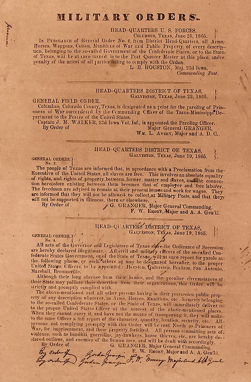 General Order No. 3, June 19, 1865