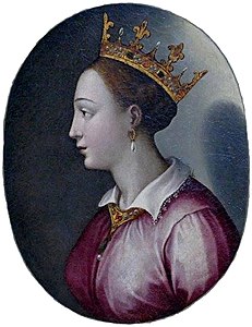 Giovanna IV d'Aragona, dipinto funebre postumo sul baule contenente le sue spoglie. 01.jpg