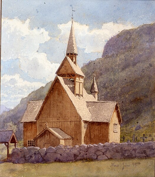 File:Hans Gude--Næs Stavkirke i Hallingdal--1845.jpg