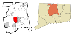 West Hartford's location within Hartford County and Connecticut
