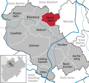 Poziția comunei Havixbeck pe harta districtului Coesfeld