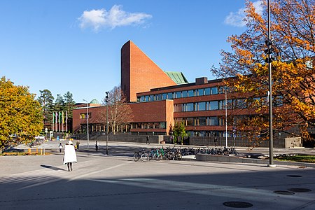 Helsinki University of Technology Main Building in Otaniemi, Espoo, Finland in October 2018.