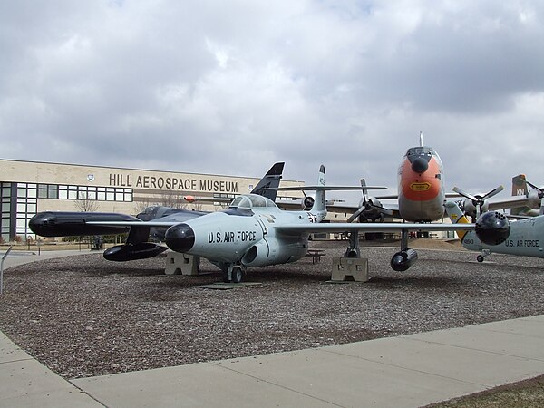 A Northrop F-89H Scorpion in the outdoor air park, in front of the museum