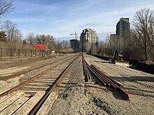 Construction work on Waterloo Spur in April 2015 ION construction Waterloo Park April 6 2015 photo1.jpg