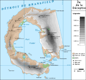 Map of Deception Island with Bynon Hill (here: Colline Goddard)