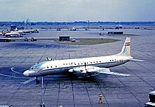 Malev Ilyushin Il-18 arriving at London Heathrow Airport in July 1965