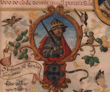 Ferdinand in a 1534 miniature in the Genealogy of D. Manuel Pereira, 3rd Count of Feira.