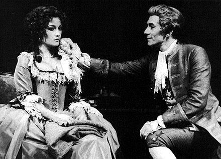Jane Seymour (Constanze Mozart) alongside Ian McKellen (Antonio Salieri) in Amadeus, c. 1981