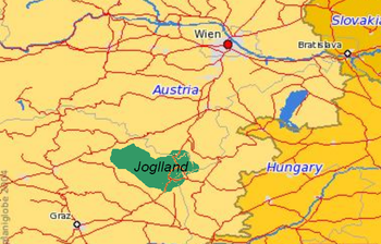 Lage der Region Joglland - Waldheimat, zwischen Wien und Graz, südöstlich des Semmering