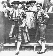 Two famous toreros
: Joselito el Gallo and Juan Belmonte wearing the traje de luces
. Joselito y Belmonte.png