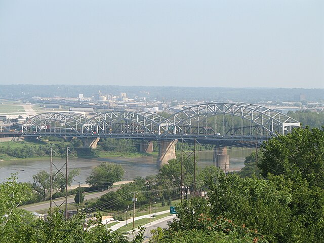 The Buck O'Neil Bridge carries US 169 over the Missouri River in Kansas City