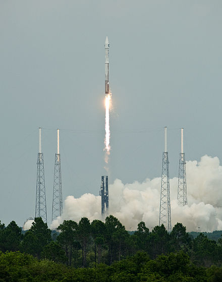 The Atlas V-Centaur rocket carrying the LRO and LCROSS just after takeoff.