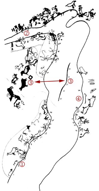 Plan and layout of the rock images of Gallery A, Cave of La Pasiega. La Pasiega-Galeria A-1er Santuario.png