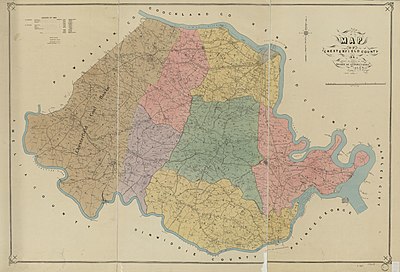 This 1888 map by surveyor Joseph Edgar LaPrade depicts six magisterial districts of Chesterfield County prior to the 1910 annexation of Manchester. La Prade Map 1888 of Chesterfield County.jpg