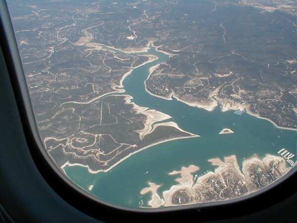 Aerial shot of Lake Travis.