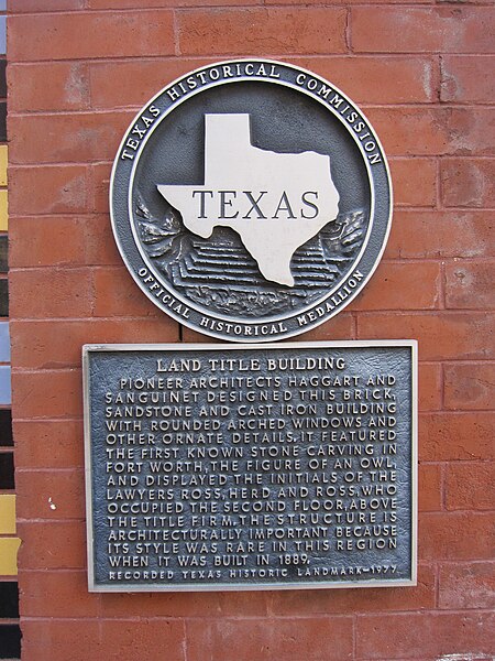 File:Land Title Block building (Fort Worth, Texas) plaque 01.jpg