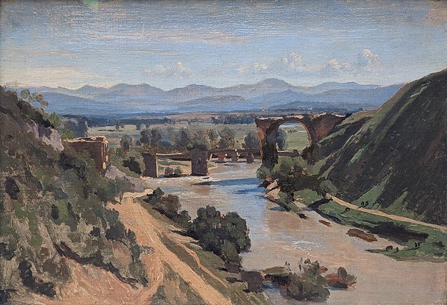 The Bridge at Narni, 1826, oil on paper. Paris: Musée du Louvre. A product of one of the artist's youthful sojourns to Italy, and in Kenneth Clark's w
